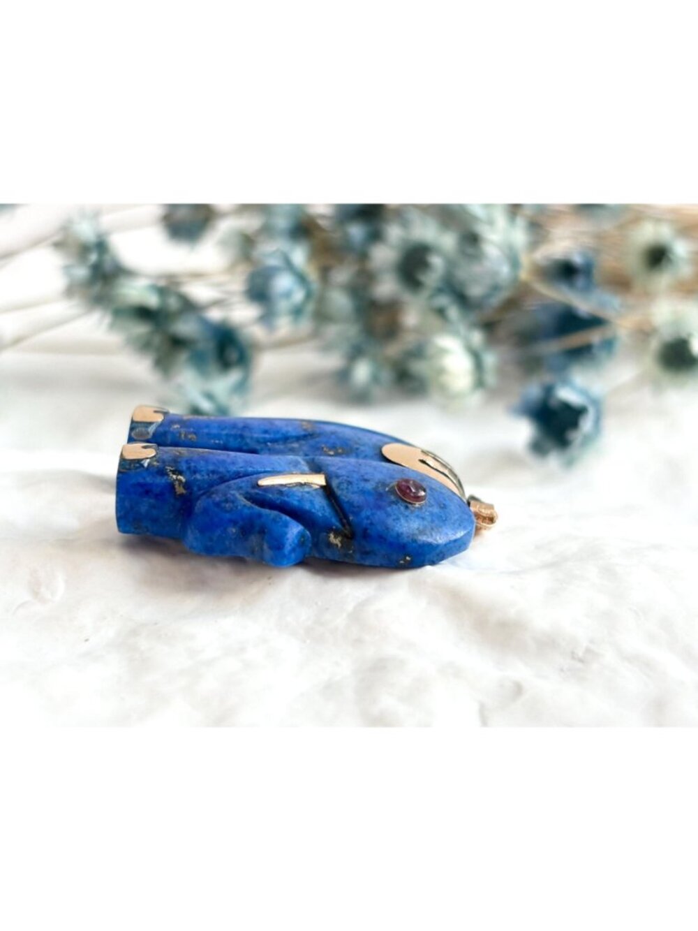 Lapis Lazuli Lucky Elephant Gold Overlay Sterling Silver 925 Vintage Pendant - Picture 9 of 9